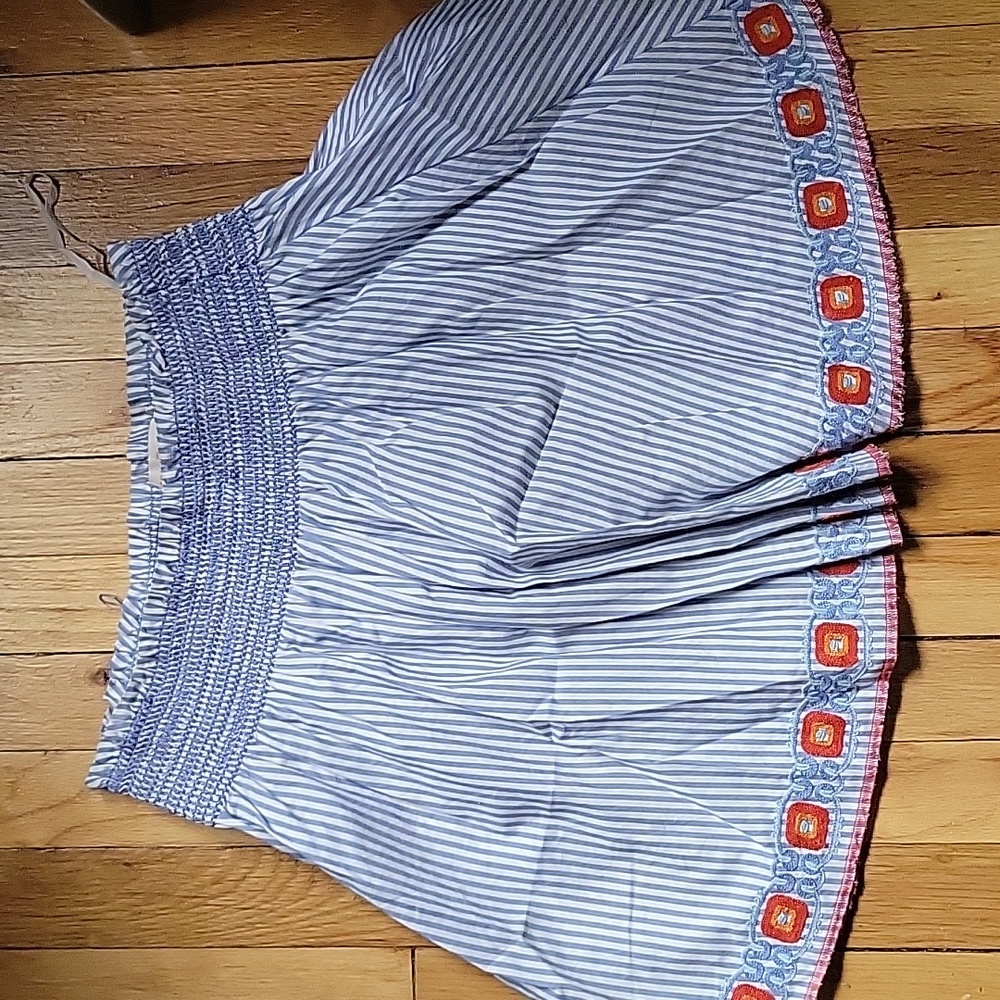 Small blue & white stripe fit & flare skirt